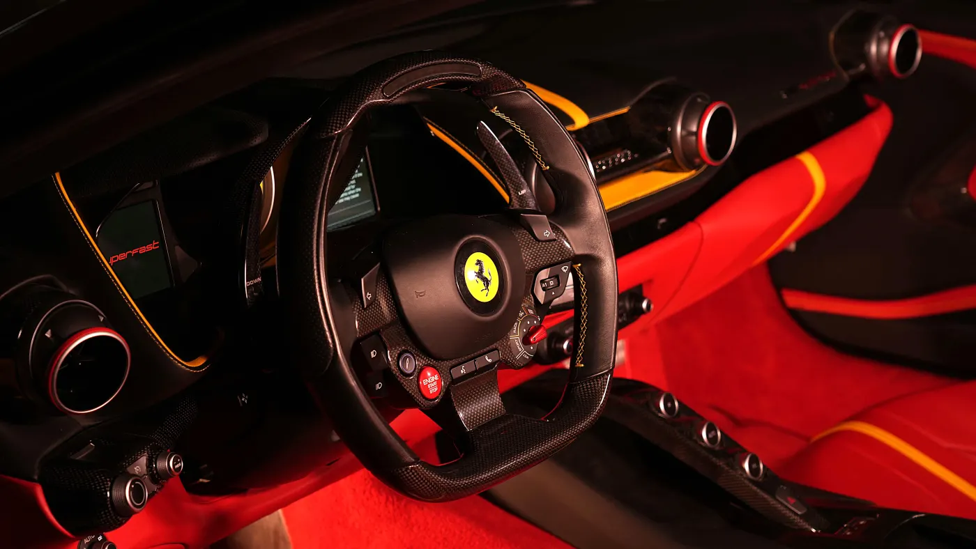 Flagship Ferrari 812 Superfast V12 coupe showcased at Dourado Luxury Car Dubai showroom
