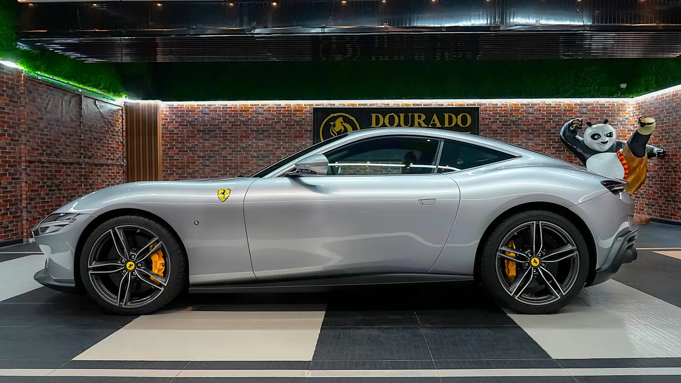 Precision-engineered Ferrari Roma 2023 Grigio Titanio crafted for driving purists
