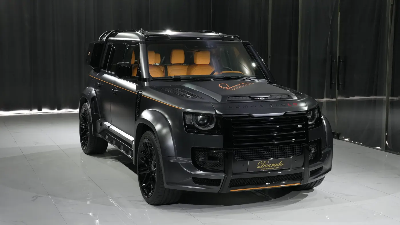 Unrivaled Land Rover Defender 110 P400 CLR LD by Lumma Design featured prominently at Dubai luxury automobile showroom