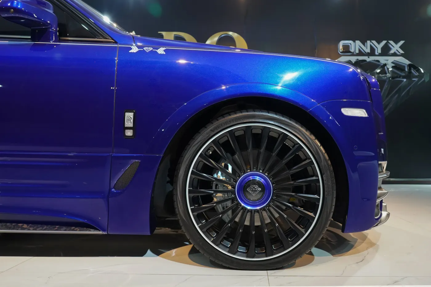 Unrivaled Rolls-Royce Cullinan by Onyx Concept Deep Salamanca Blue featured prominently at Dubai luxury automobile showroom