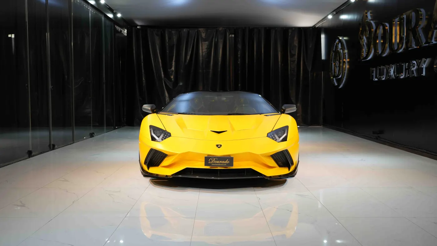Discover Lamborghini Aventador SV Roadster premium exotic car in Dubai showroom