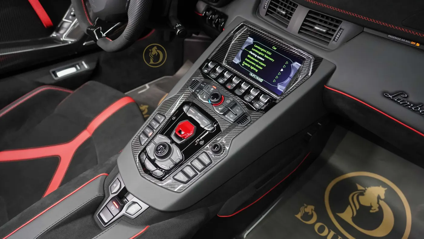 Discover Lamborghini Aventador SVJ Roadster premium supercar in Dubai showroom